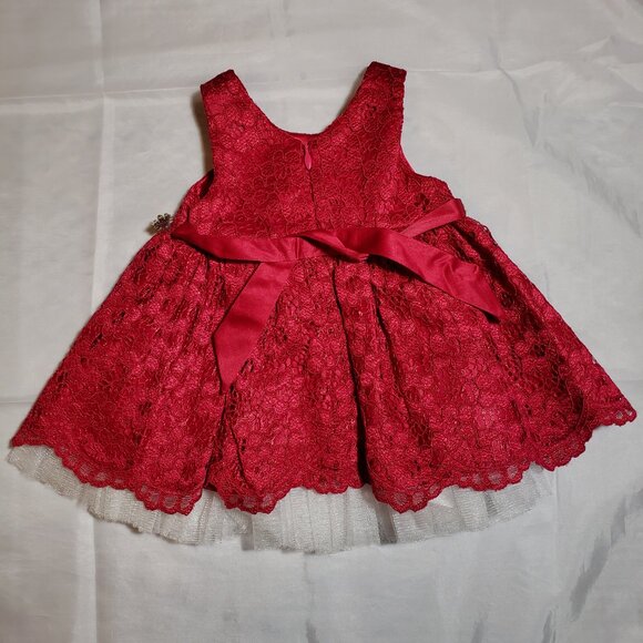 American Princess Embellish Party Dress Baby Girl 3 Mo Red Lace Textured Formal - Picture 3 of 9